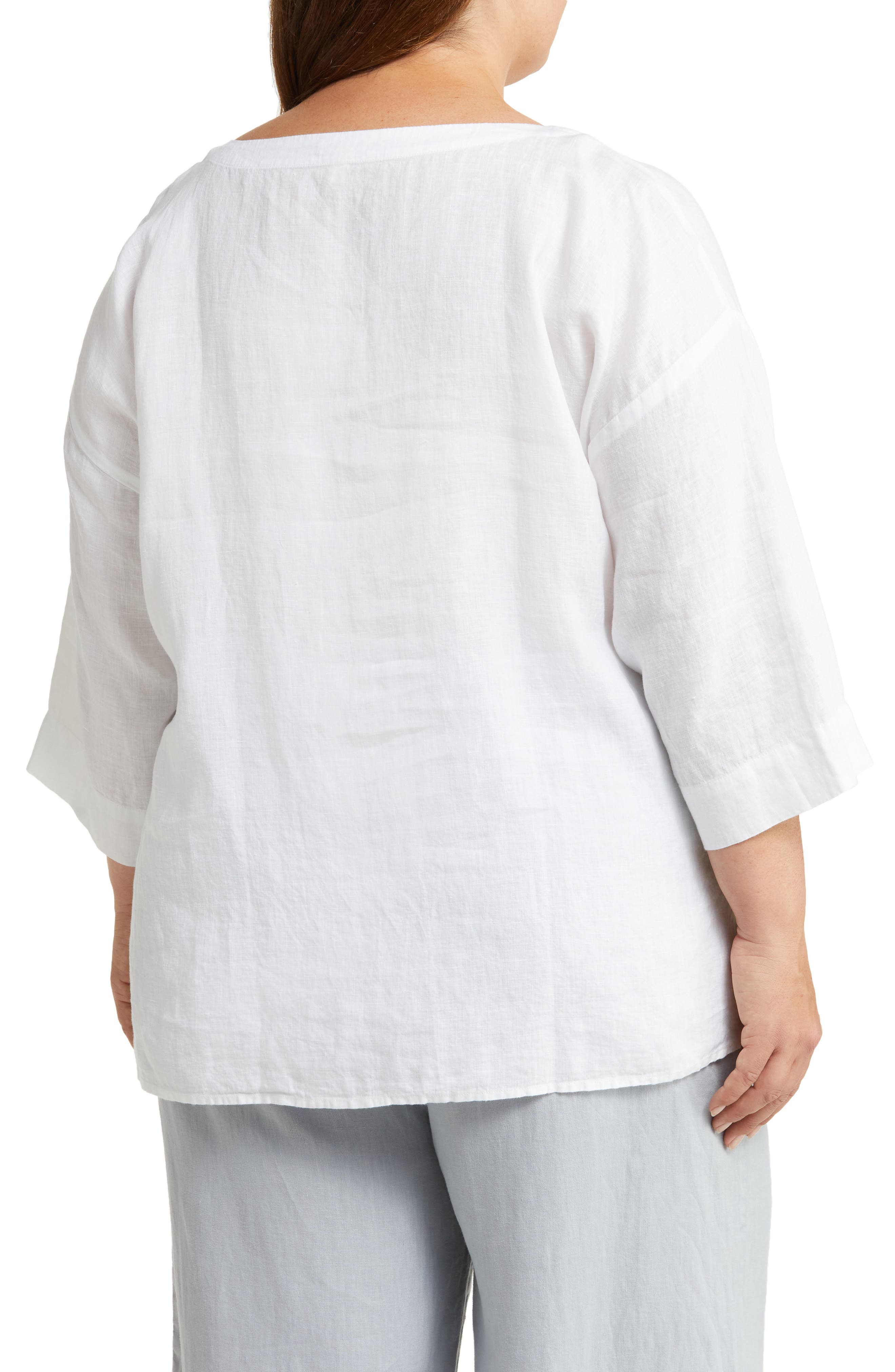 Eileen Fisher Bateau Neck Organic Linen Blend Top (Women) | Nordstrom