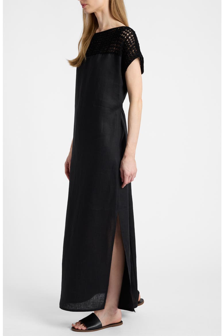 Harmony Crocheted Cap Sleeve Linen Maxi Dress, Alternate, color, Black