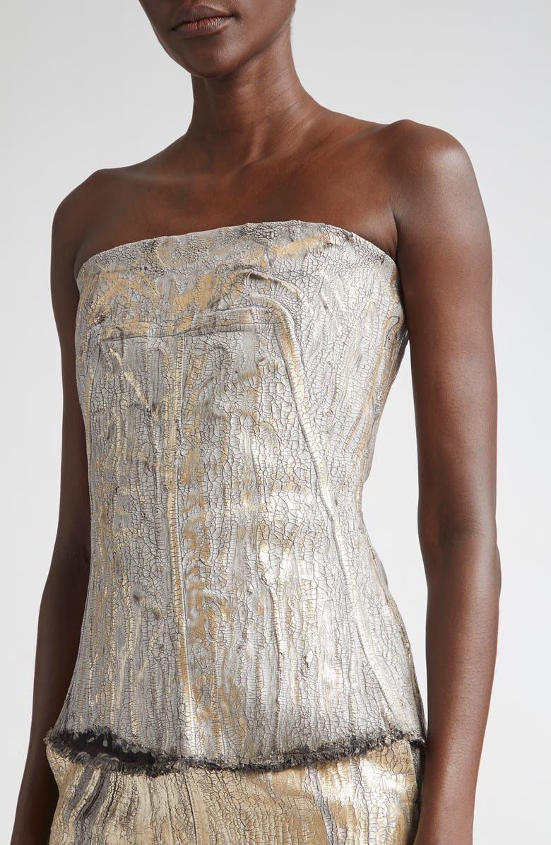 Rick Owens Coated Metallic Denim Bustier Top, Alternate, color, 