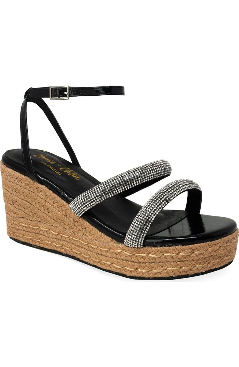 CHASE AND CHLOE Rhinestone Strap Espadrille Wedge Sandal, Main, color,