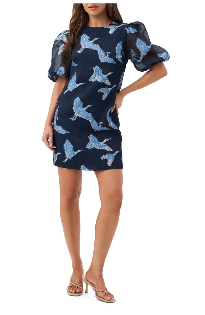 Trina Turk Ringo Puff Sleeve Crane Dress, Alternate, color, Ink Multi