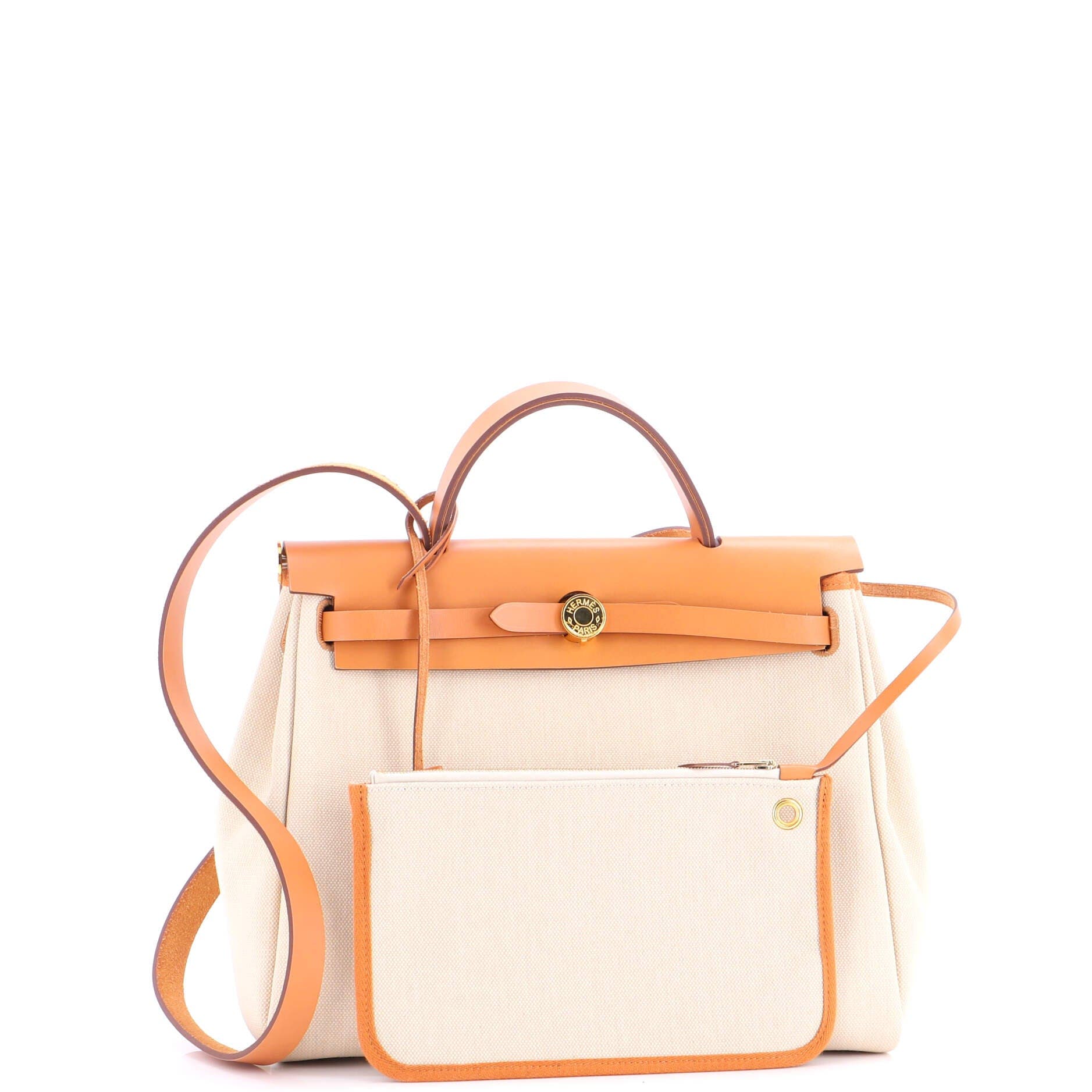 Pre-Owned Hermes Herbag Zip Leather and Toile 31, Alternate, color, Beton