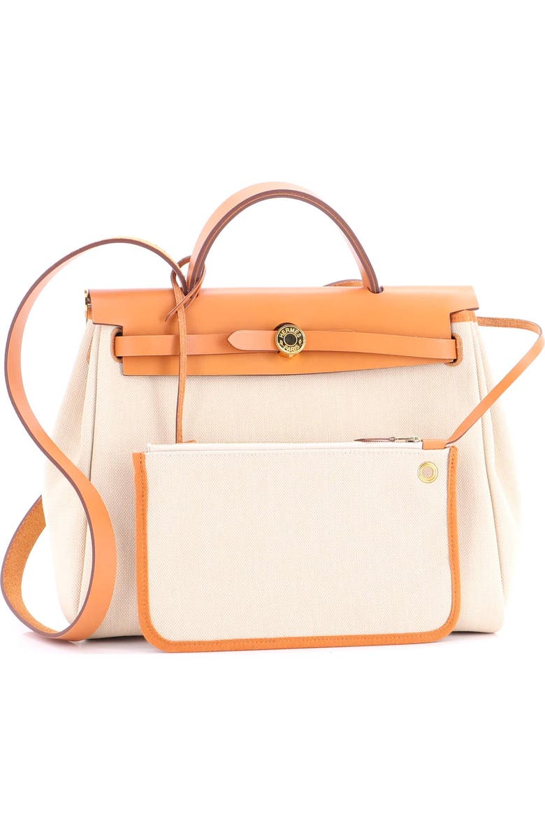 Pre-Owned Hermes Herbag Zip Leather and Toile 31, Alternate, color, Beton