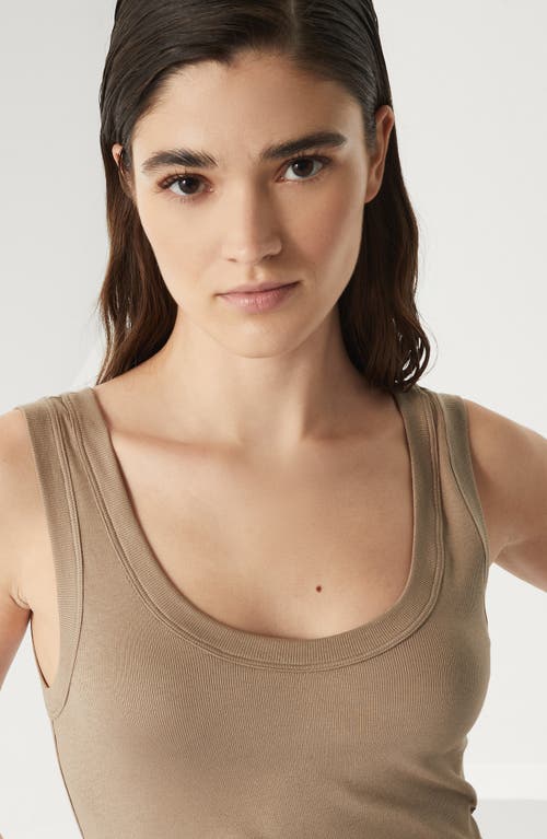 Brunello Cucinelli Grey Sleveless Top With Round Neck And Monile Detail On The Neck In Cotton Woman In Walnut