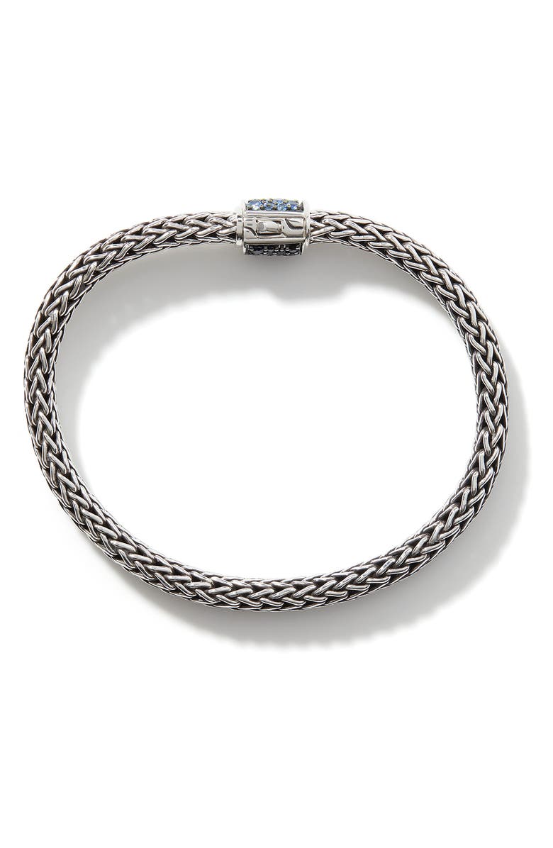 John Hardy Reversible Icon Bracelet, Sterling Silver, Pavé, 6.5mm, Alternate, color, Black Sapphire/ Blue Topaz