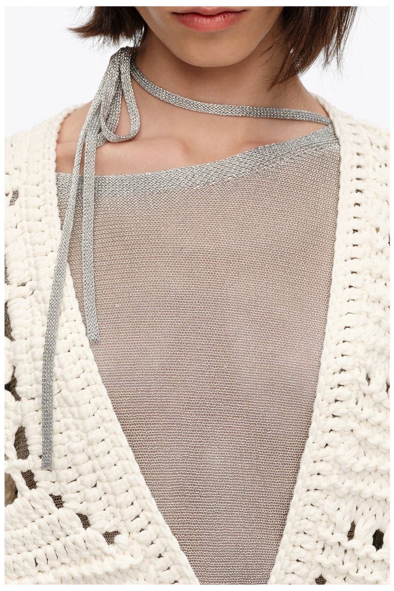 Crochet Balloon-Fit Cardigan, Alternate, color, WHITE