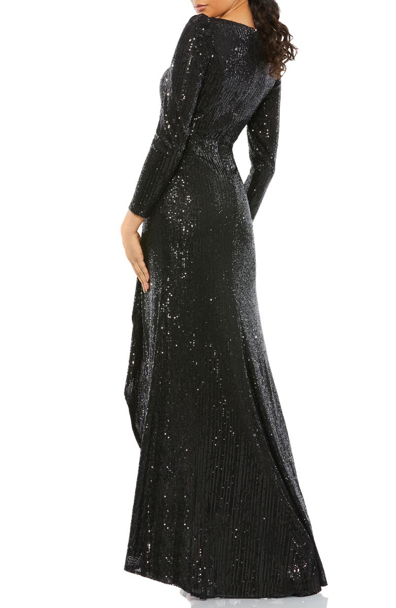 Ieena for Mac Duggal Long Sleeve Sequin Wrap Gown, Alternate, color, 