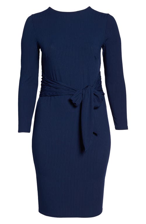 Lost Ink Tie Front Ribbed Sheath Dress