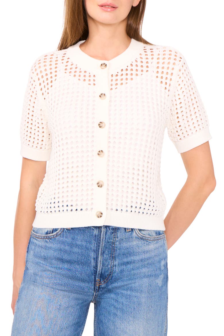 Open Stitch Short Sleeve Cardigan, Main, color, ANTIQUE WHITE