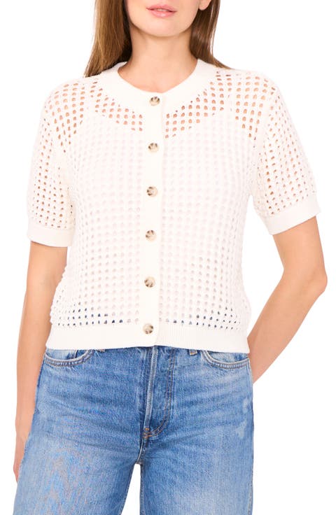 Open Stitch Short Sleeve Cardigan