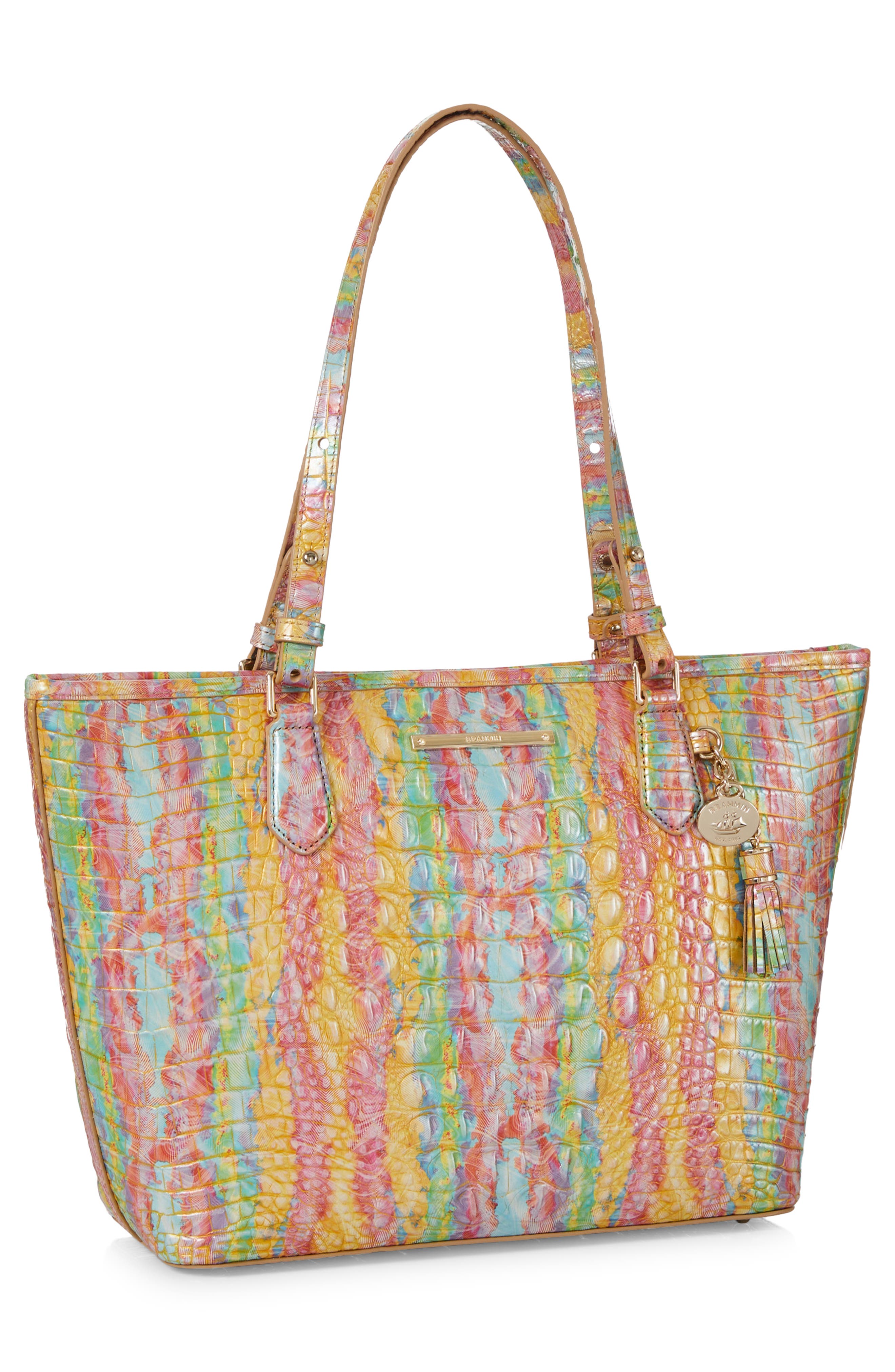 Medium Asher Croc Embossed Leather Tote, Alternate, color, SALTWATER TAFFY