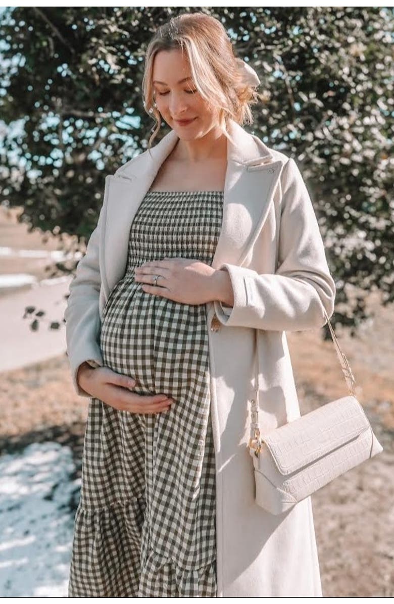 PinkBlush Gingham Long Sleeve Midi Dress, Alternate, color, Olive Green