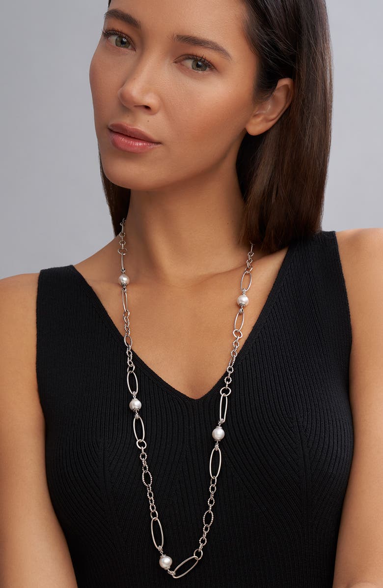 LAGOS Luna Freshwater Pearl Station Necklace, Alternate, color, Gold