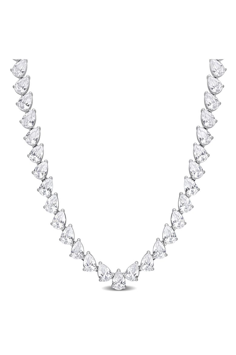 Created White Sapphire Teardrop Tennis Necklace, Main, color, Sterling Silver