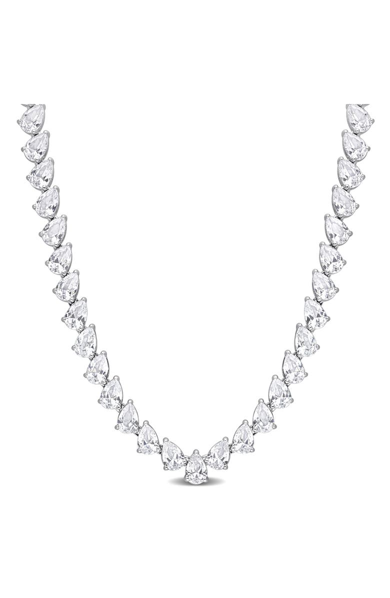 Julianna B. Created White Sapphire Teardrop Tennis Necklace, Main, color, Sterling Silver