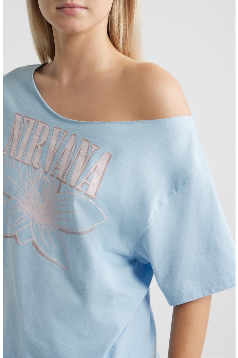 Nirvana Graphic Print Off the Shoulder Cotton T-Shirt, Alternate, color, BLUE
