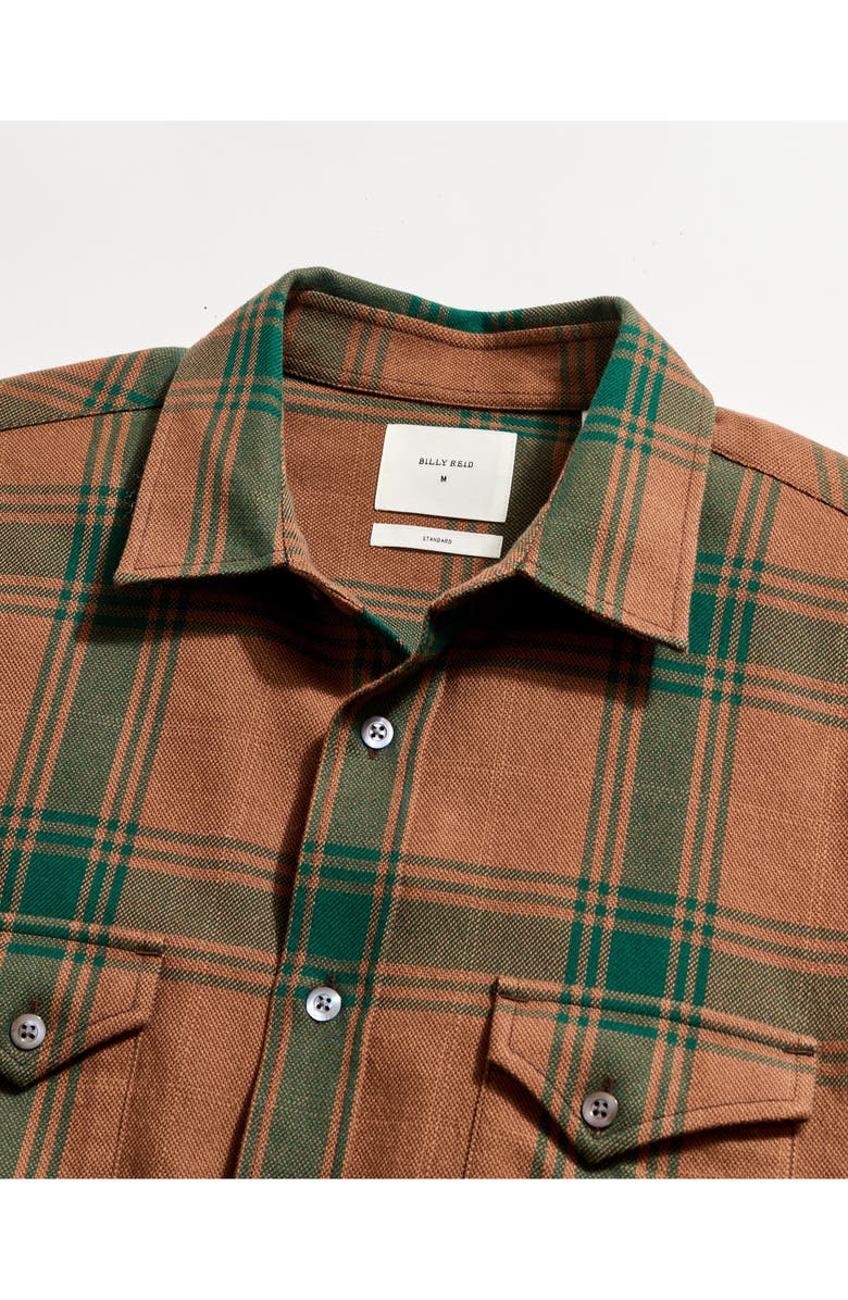 Billy Reid Large Scale Plaid Flannel Button-Up Western Shirt, Alternate, color, Billys Brown/Dark Forest
