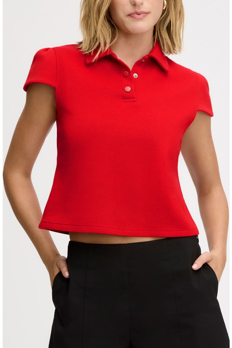 Puff Sleeve Crop Polo Top, Main, color, FLAME