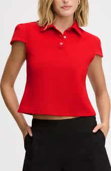 Puff Sleeve Crop Polo Top