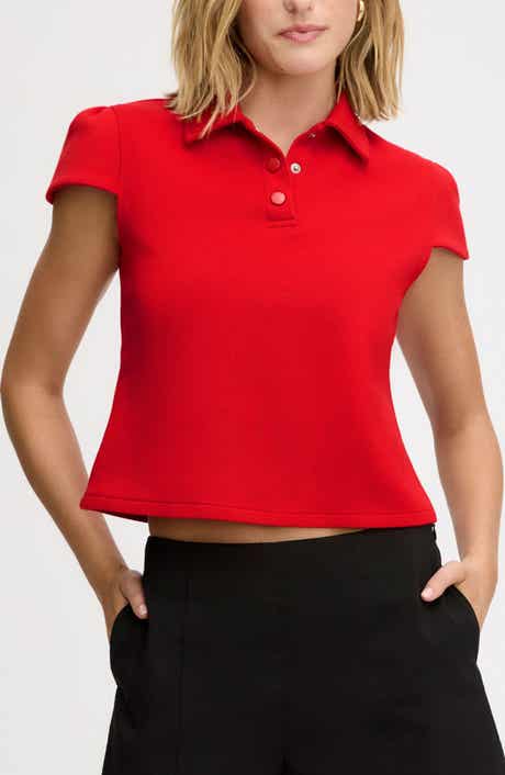 Puff Sleeve Crop Polo Top
