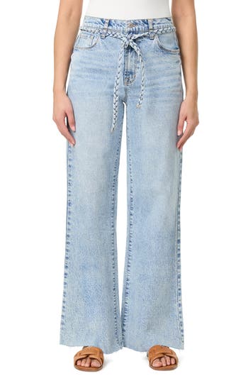 Kensie Carla Belted Wide Leg Jeans In Blue