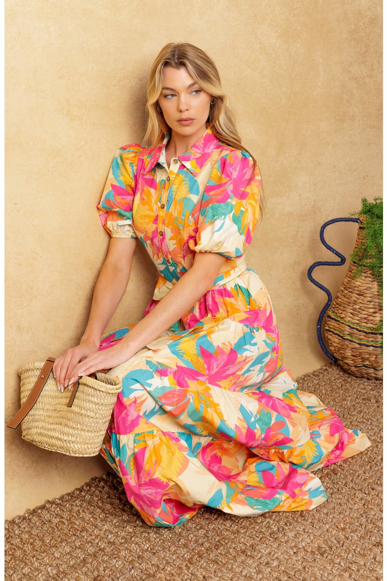 Floral Short Sleeve Maxi Shirtdress, Alternate, color, IVORY PINK