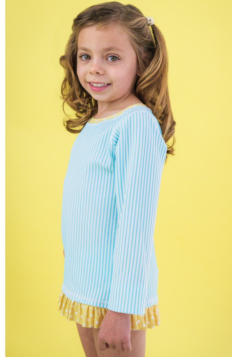 RuffleButts Kids' Blue Breeze Seersucker Long Sleeve Two-Piece Rashguard Swimsuit, Alternate, color, Blue