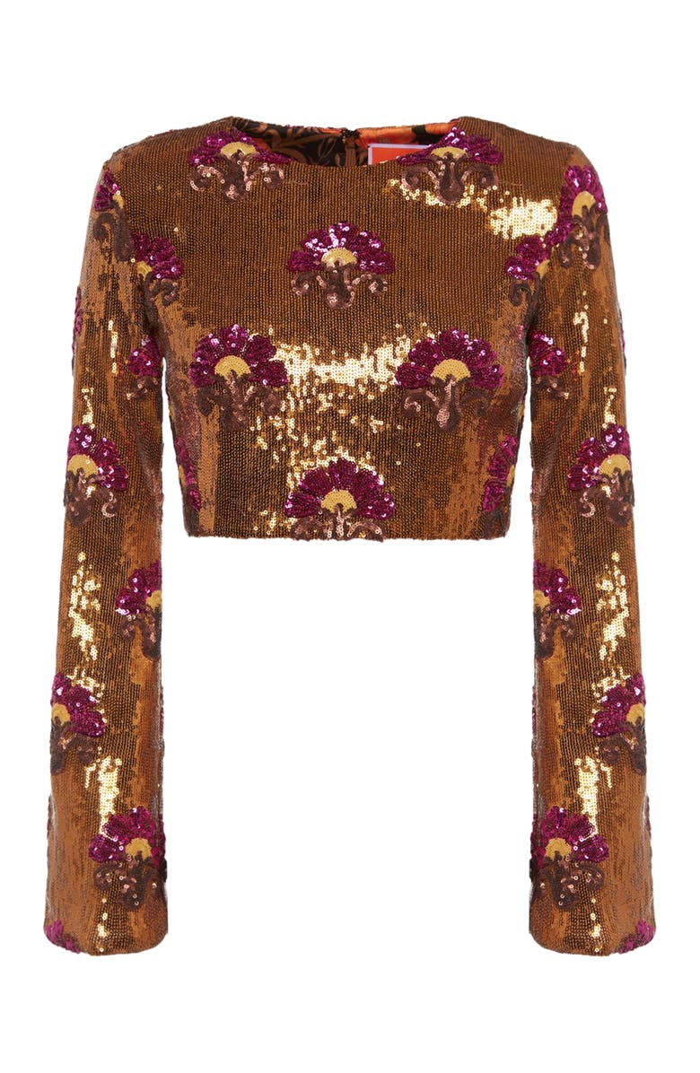 La DoubleJ Holly Crop Top Textured Sequins Rust, Alternate, color, Textured Sequins Rust