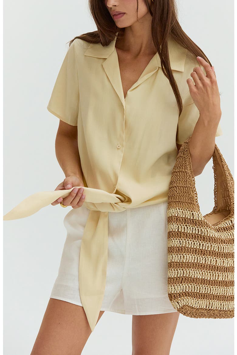 Front Tie Short Sleeve Blouse, Alternate, color, Light Yellow