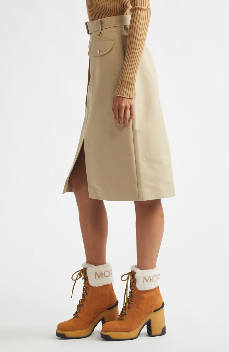 Moncler Belted Cotton Skirt, Alternate, color, Beige
