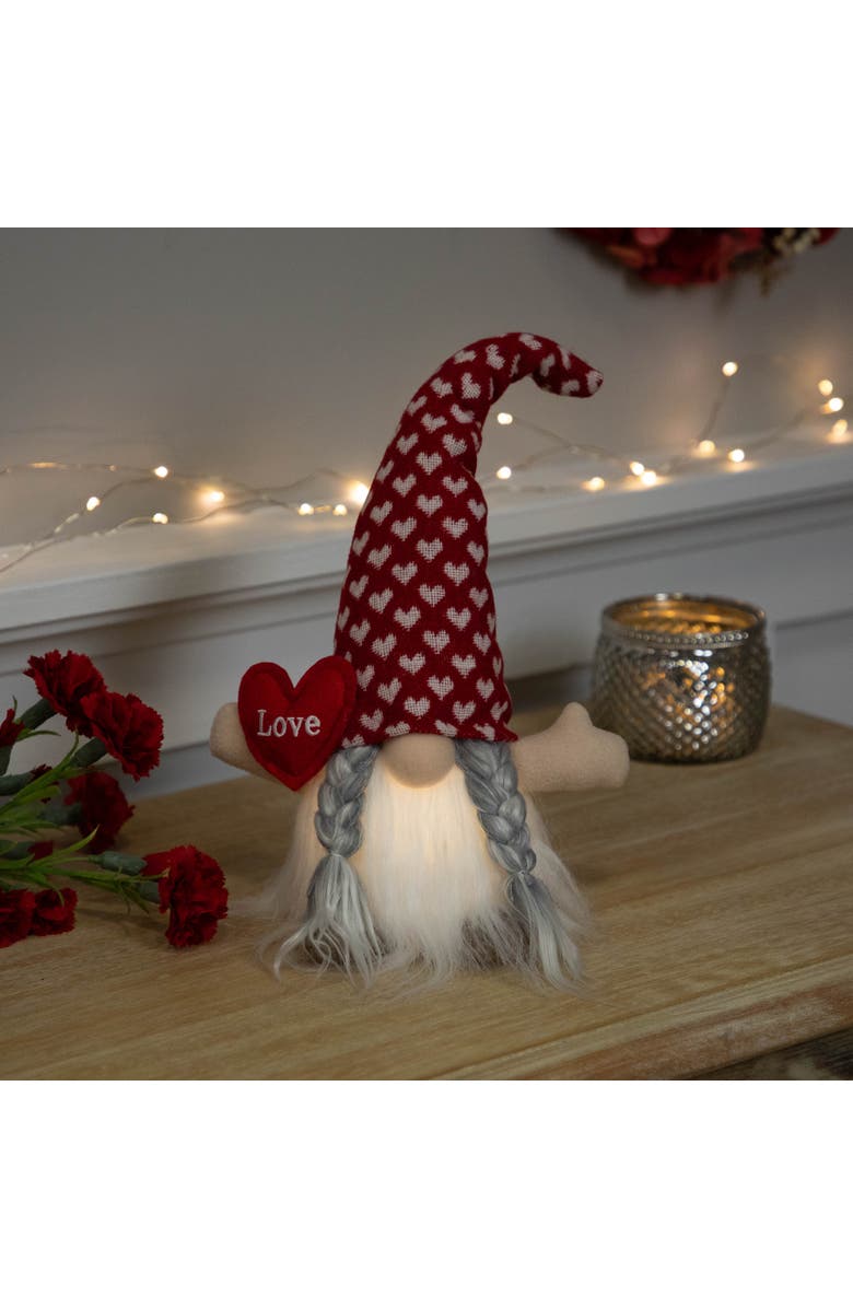 Northlight LED Lighted Girl Valentine's Day Gnome with Love Heart - 13" - Red, Alternate, color, Red
