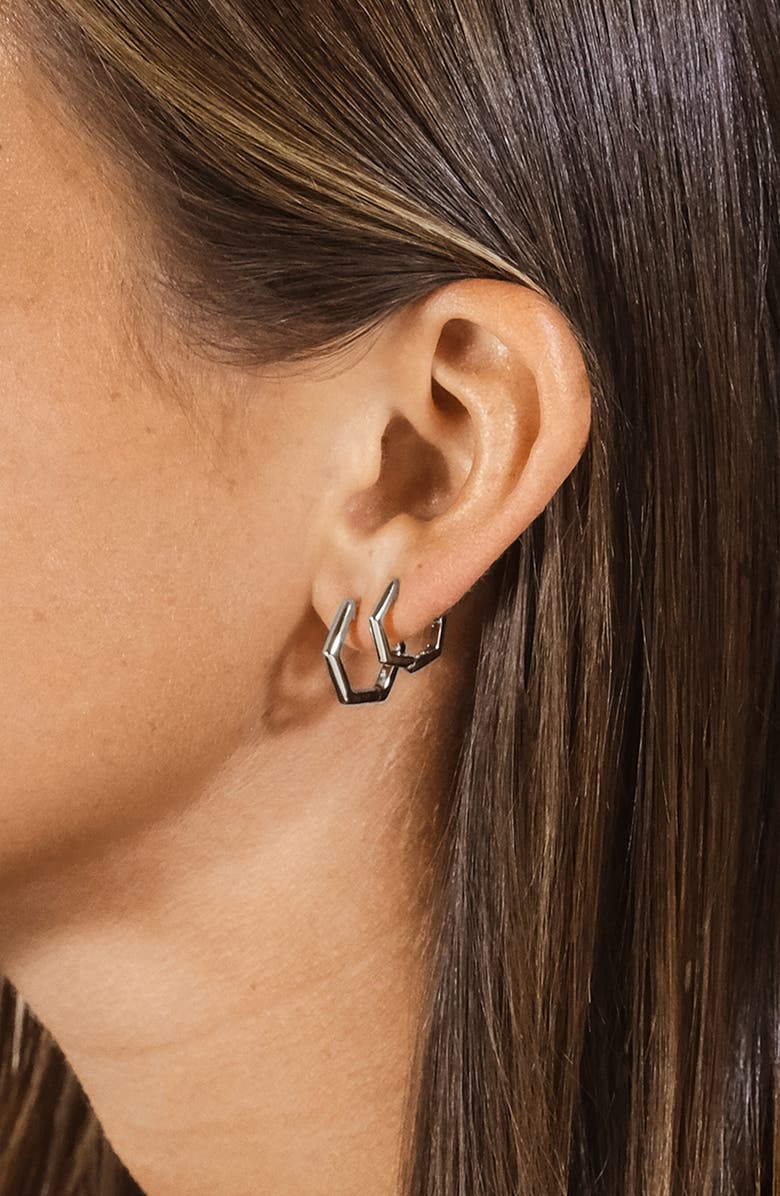 Sterling Forever Emmy Set of 2 Geometric Hoop Earrings, Alternate, color, Silver