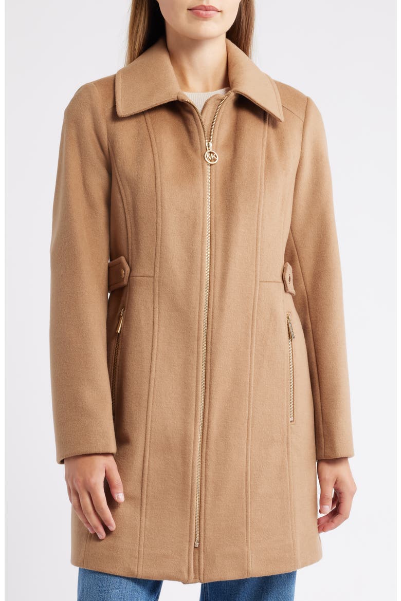 Front Zip Wool Blend Coat, Alternate, color, DARK CAMEL