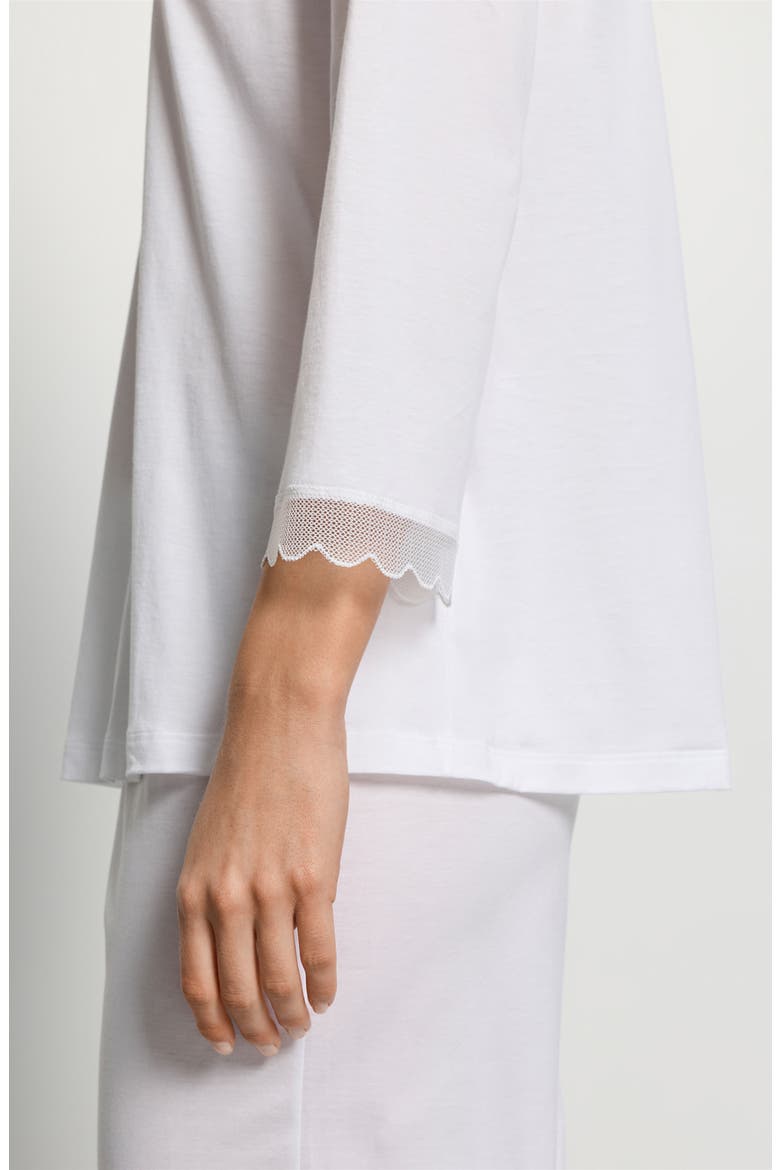 Inaya Tulle Trim Cotton Pajamas, Alternate, color, WHITE