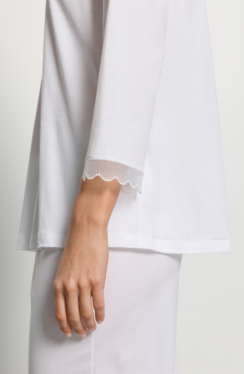 Hanro Inaya Tulle Trim Cotton Pajamas, Alternate, color, White
