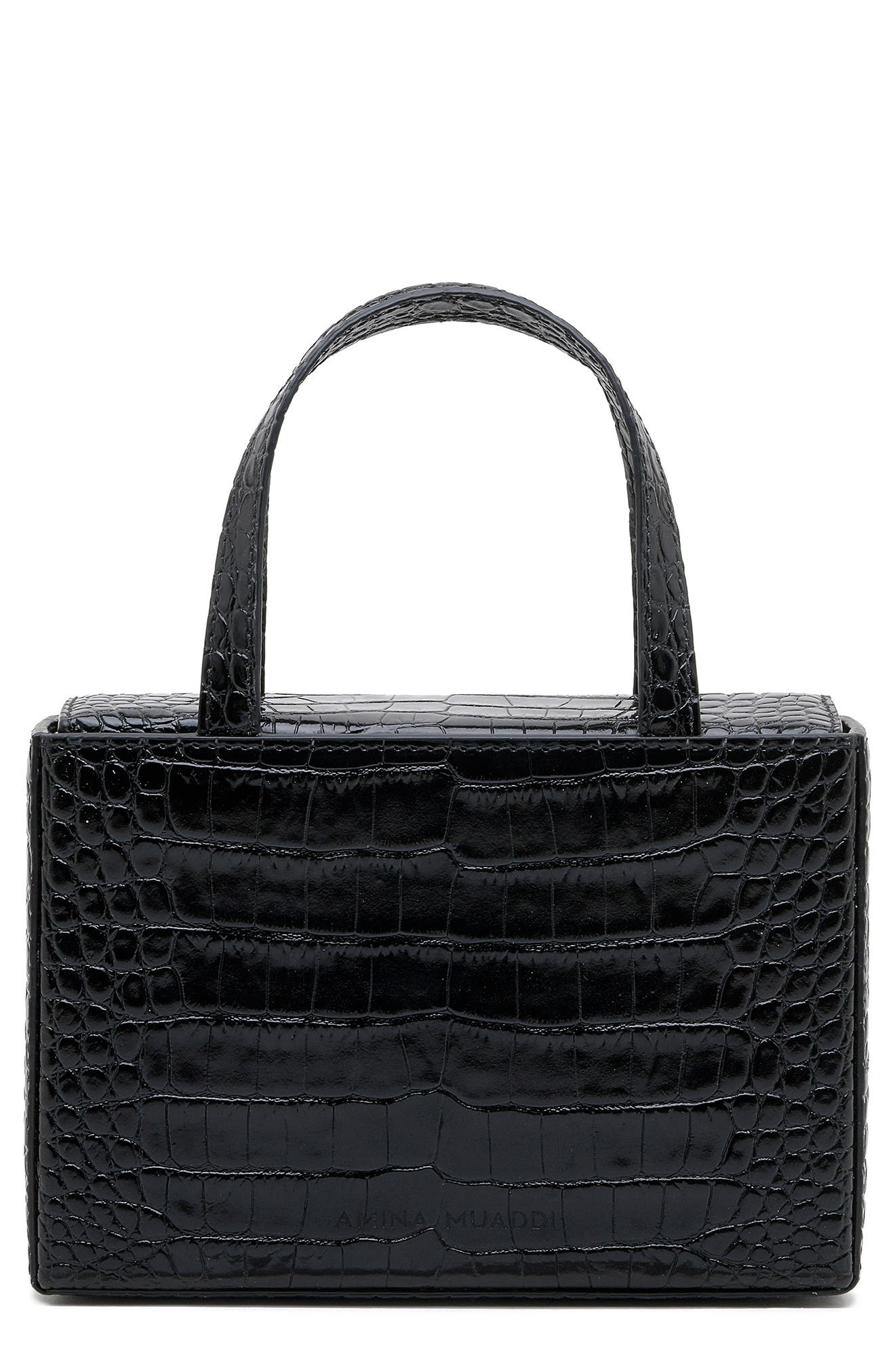 Amina Muaddi Amini Georgia Embossed Leather Top Handle Bag, Main, color, 