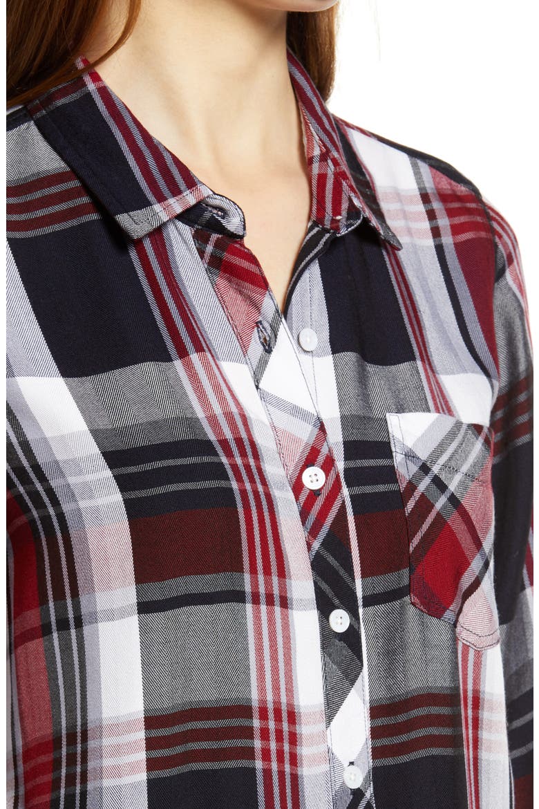Ramy Plaid Button-Up Shirt, Alternate, color, NAVY PERI RED