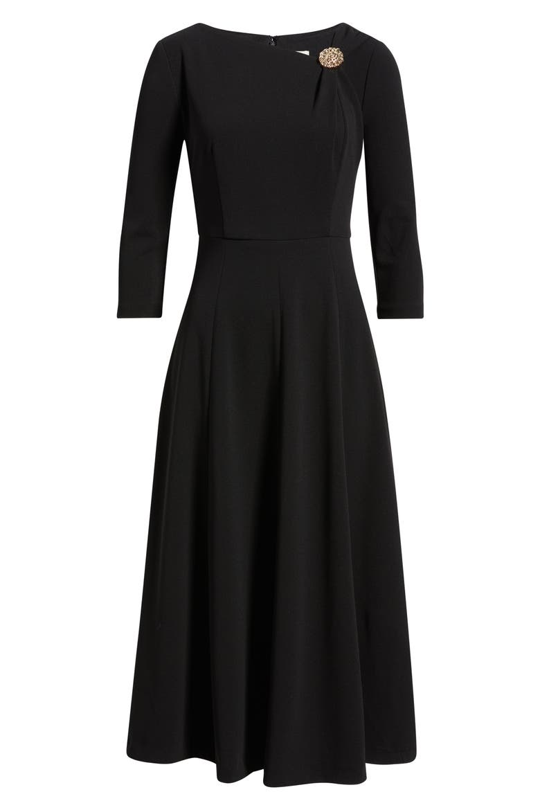 Shoulder Pin Asymmetric Long Sleeve Midi Dress, Alternate, color, ANNE BLACK