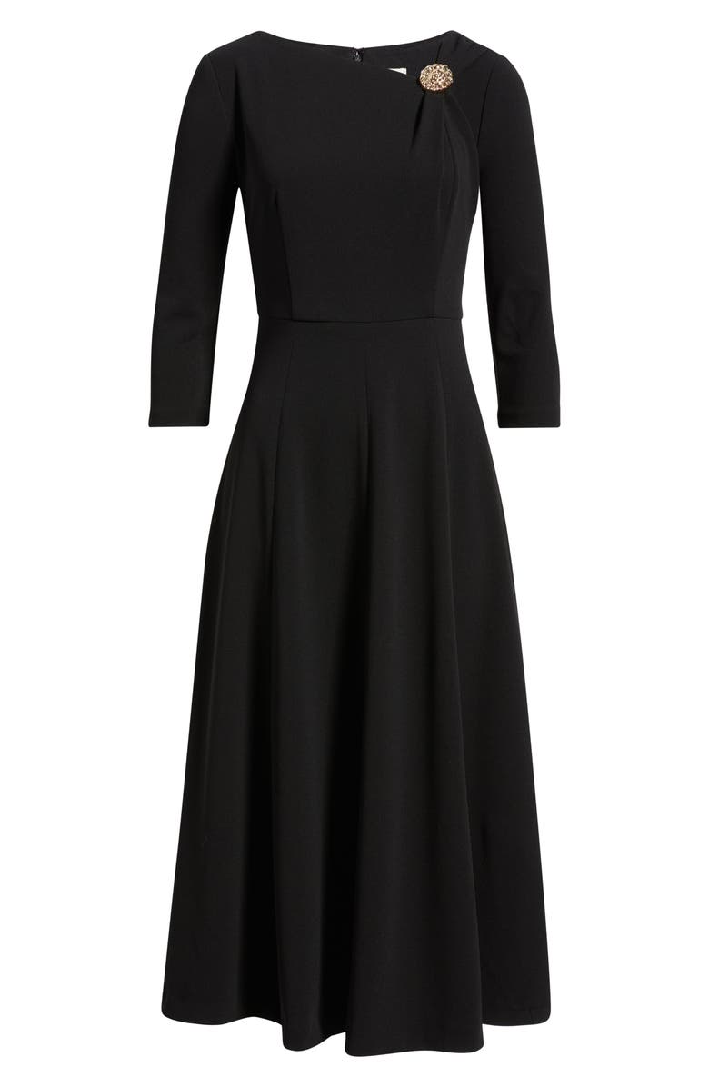 Anne Klein Shoulder Pin Asymmetric Long Sleeve Midi Dress, Alternate, color, Anne Black