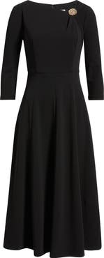 Anne Klein Shoulder Pin Asymmetric Long Sleeve Midi Dress