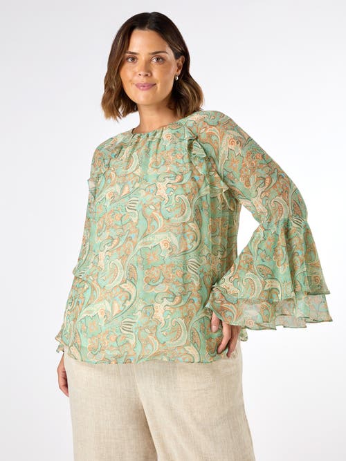 Live Unlimited Print Frill Blouse In Green