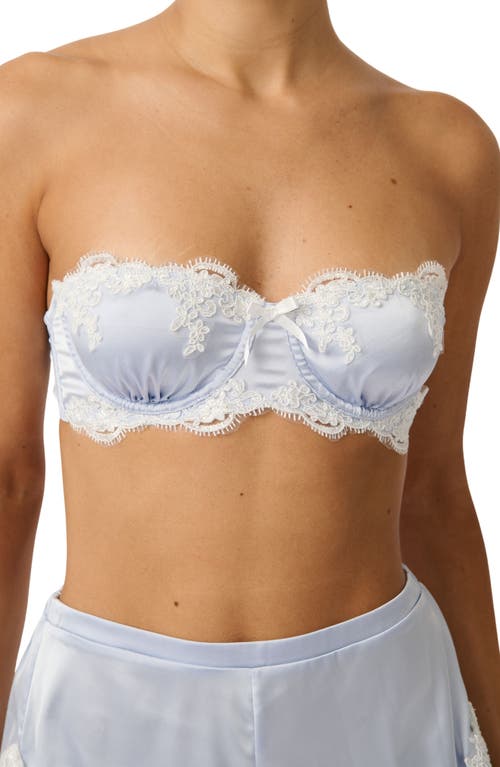 Kat The Label Cinderella Lace Trim Underwire Strapless Satin Bra In Blue