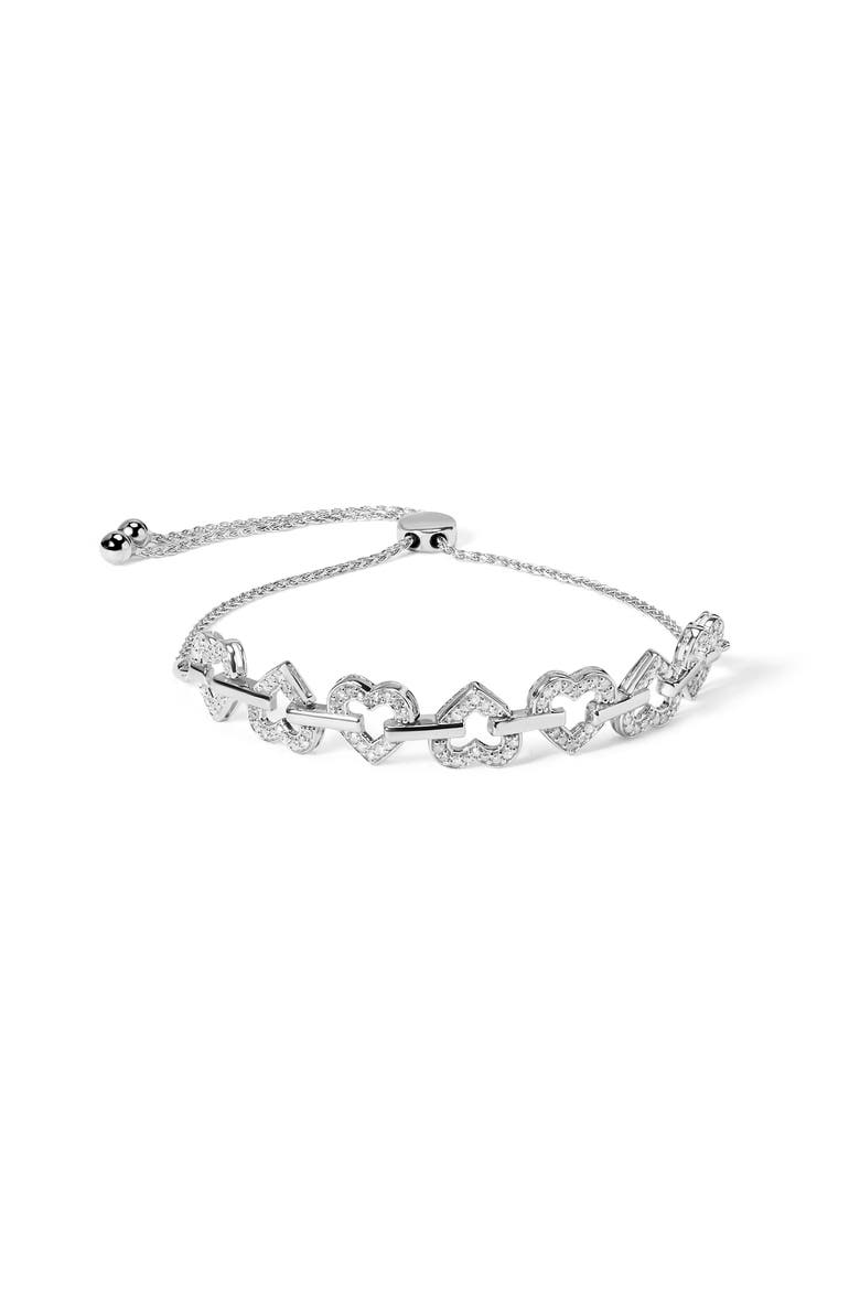 Silver 1/2 Cttw Diamond Alternating Heart Link Adjustable Bolo Bracelet, Main, color, White