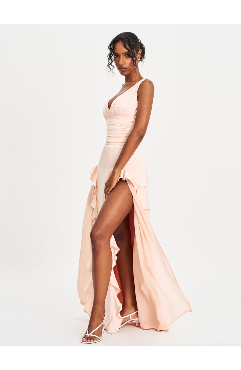 Miss Circle Talyssa Ruched Waist Double High Slit Maxi Gown, Alternate, color, Baby Pink