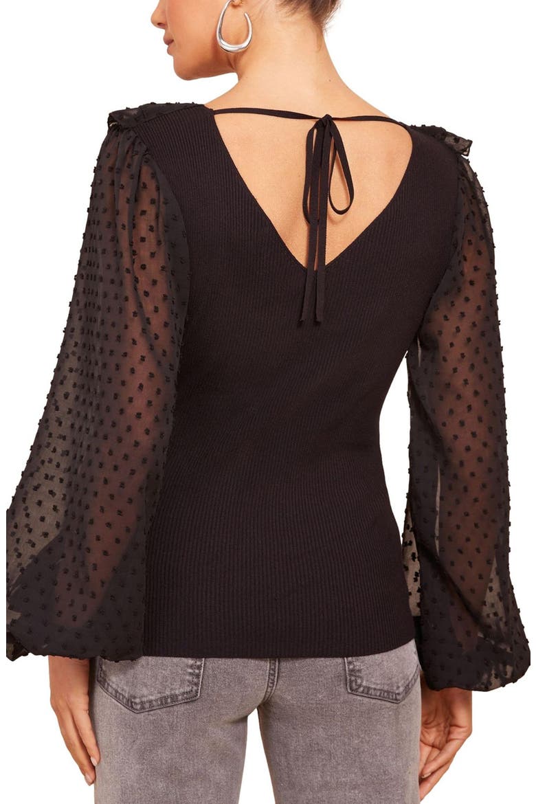 Dobby Balloon Sleeve Rib Top, Alternate, color, BLACK