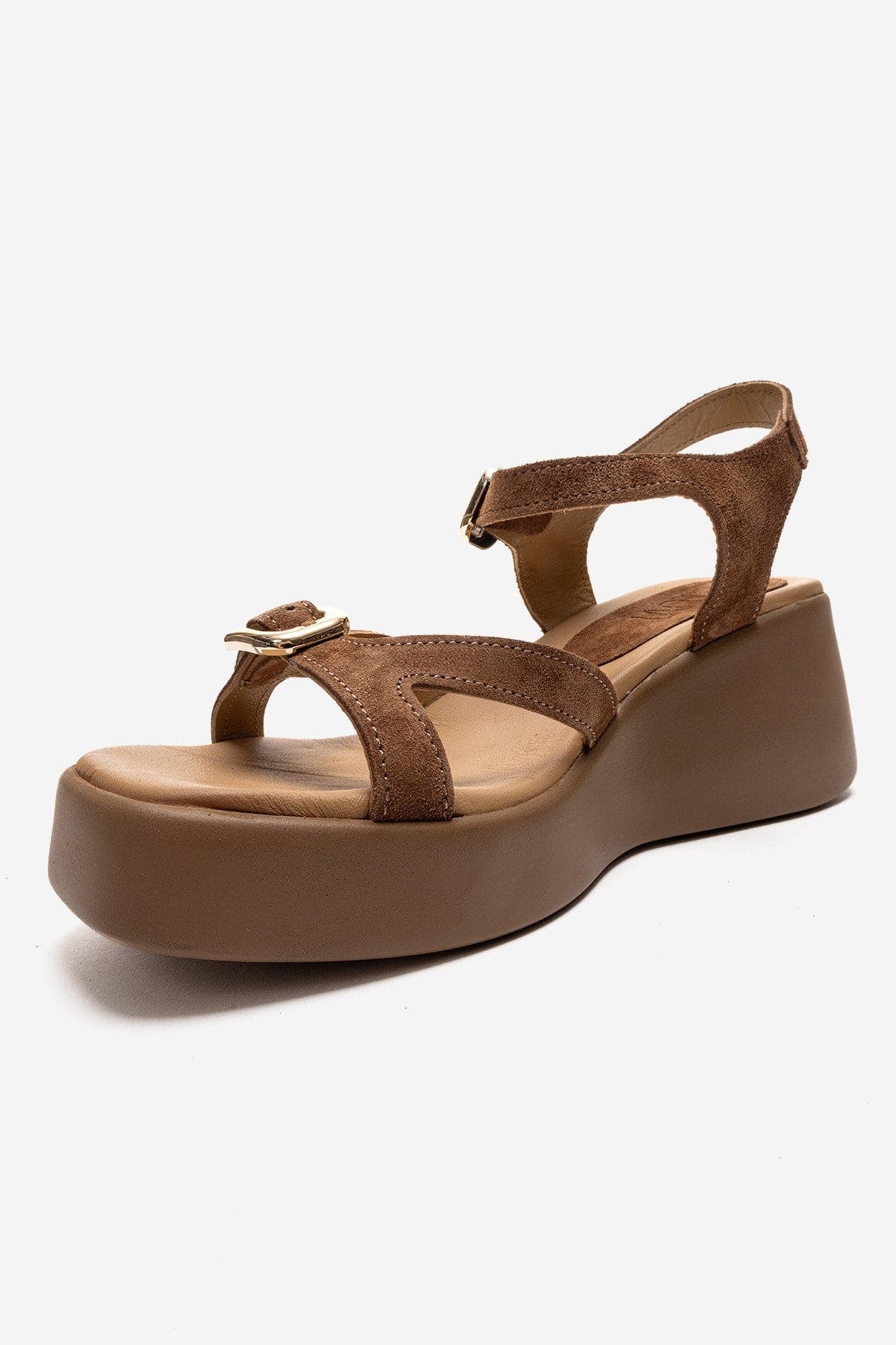Forever & Always Shoes Kalia Leather Wedge Sandal, Alternate, color, Cognac Suede