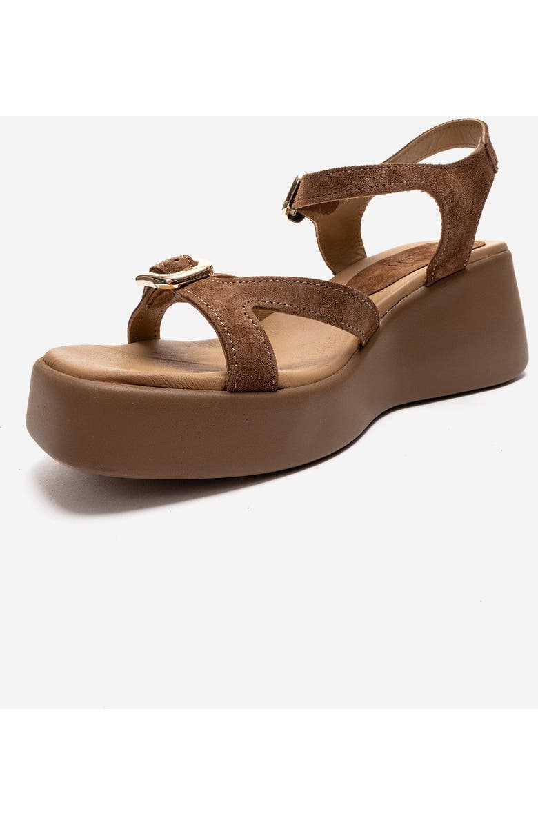 Forever & Always Shoes Kalia Leather Wedge Sandal, Alternate, color, Cognac Suede