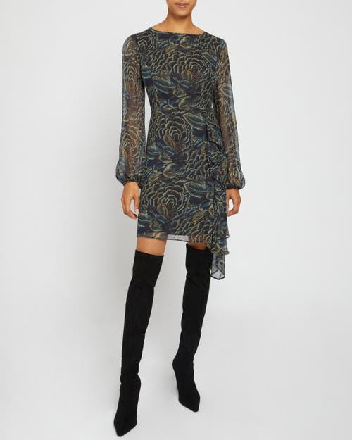 Santorelli Malia Long Sleeve Dress With Side Ruffle Panel In Space Blue
