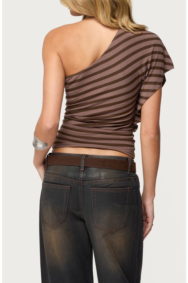 Stripe One-Shoulder Crop Top, Alternate, color, BROWN