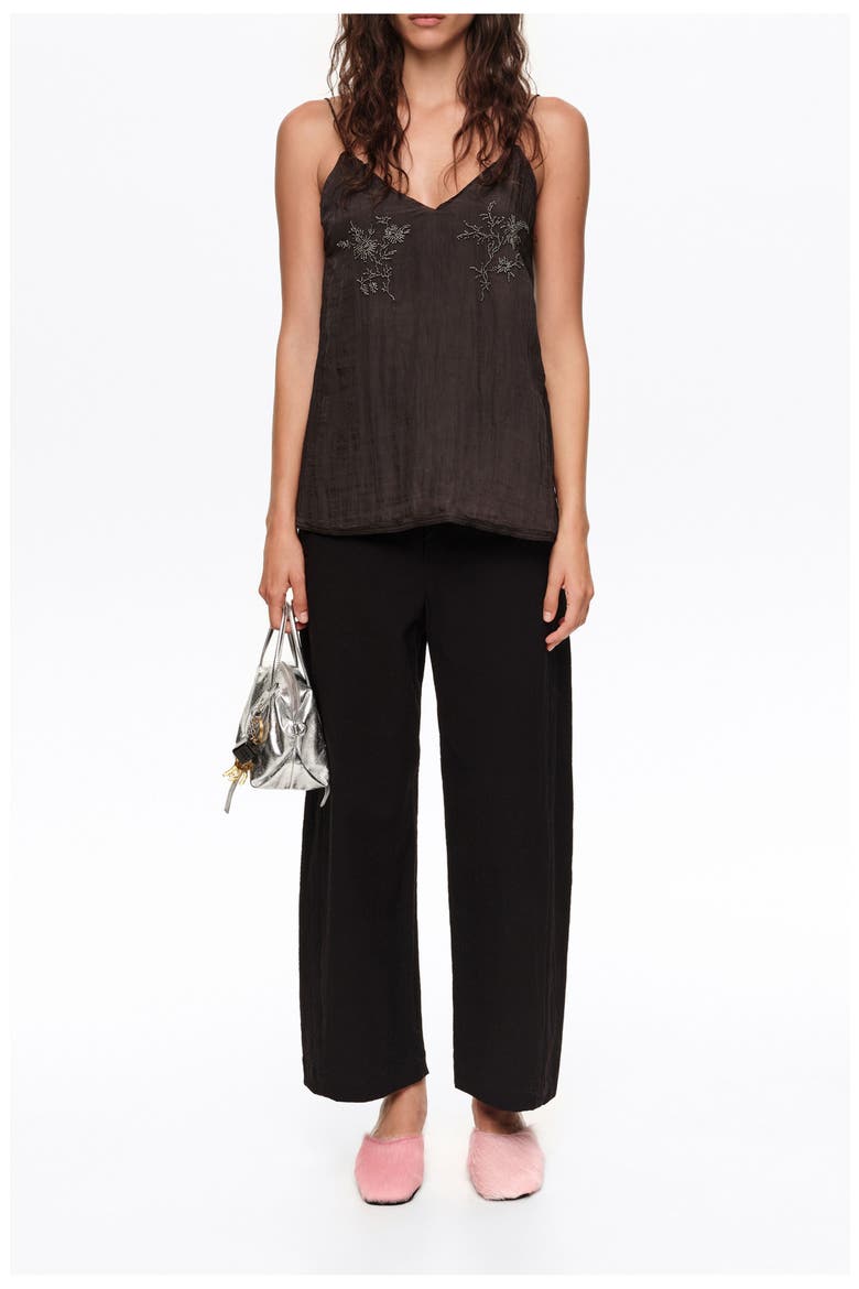 Cotton Linen Barrel-Leg Trousers, Alternate, color, BLACK